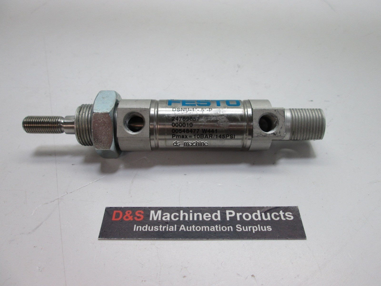 Used Festo DSNU-1"-.5"-P Inch Series Cylinder, 1/2" Stroke, 10Bar/145PSI Pmax