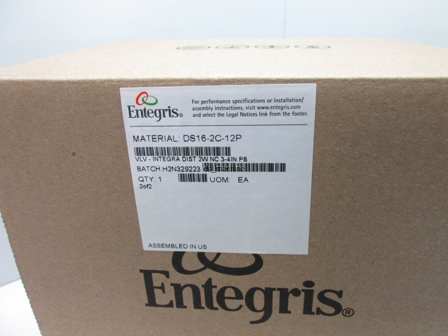 New Entegris DS16-2C-12P Pneumatically Operated Diaphragm Valve, 3/4" Purebond