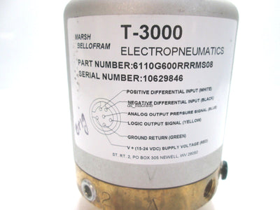 Used Marsh Bellofram 3110G-600R-RRMS-08 T-3000 Pressure Sensor