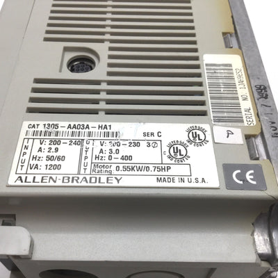 Used Allen Bradley 1305-AA03A-HA1 Ser-C Adjustable Frequency AC Drive *Damaged Case*