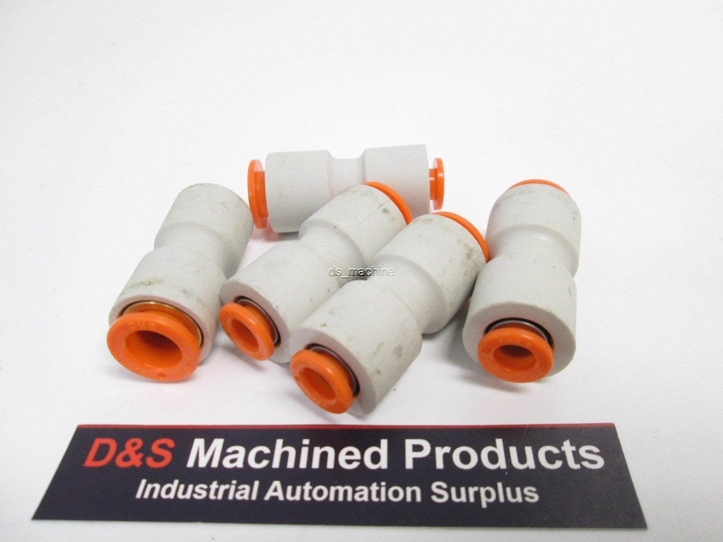 Used Lot of 5 SMC KQ2H07-11 Straight Union Fittings, 1/4" to 3/8" Tubing