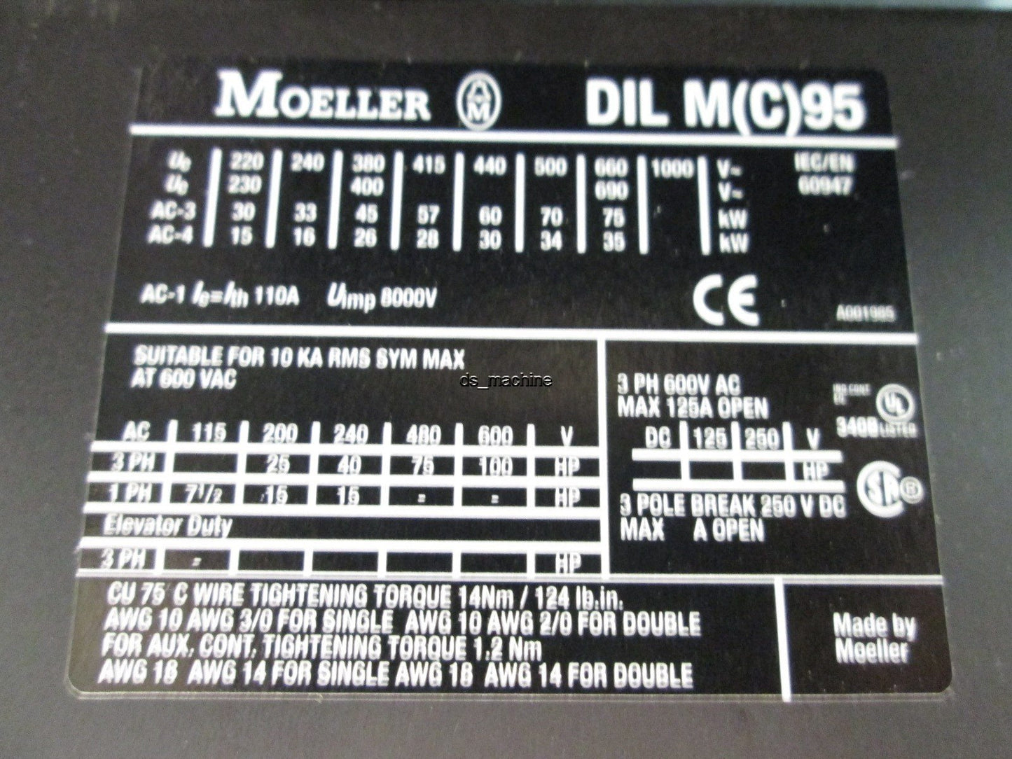 New Moeller DIL M95 Contactor 3 Pole Break 250 VDC