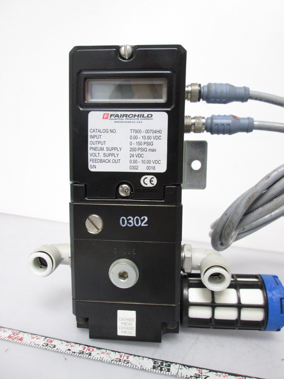 Used Fairchild T7900-00704H0 Pneumatic Pressure Transducer 0-150PSI to 0-10VDC 24VDC