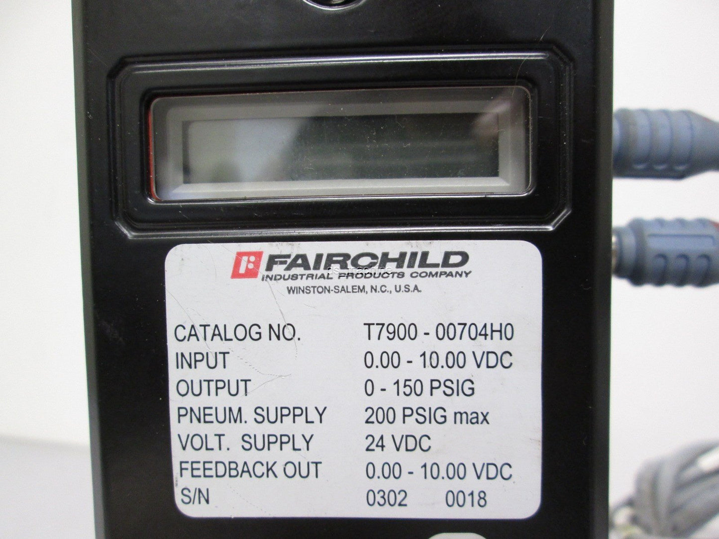 Used Fairchild T7900-00704H0 Pneumatic Pressure Transducer 0-150PSI to 0-10VDC 24VDC
