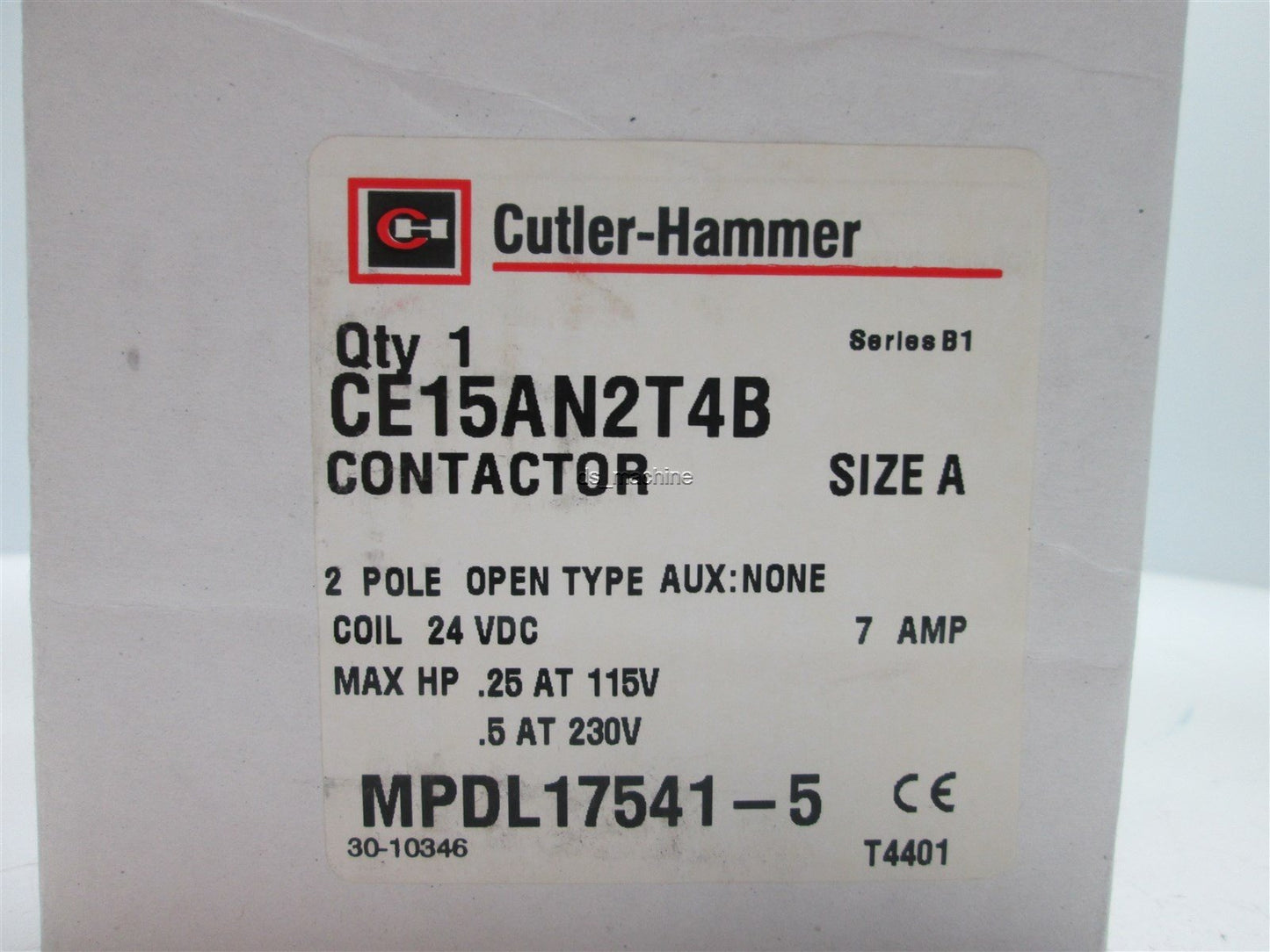 New Cutler-Hammer CE15AN2T4B 2 Pole Contactor, 7A, 24VDC Coil