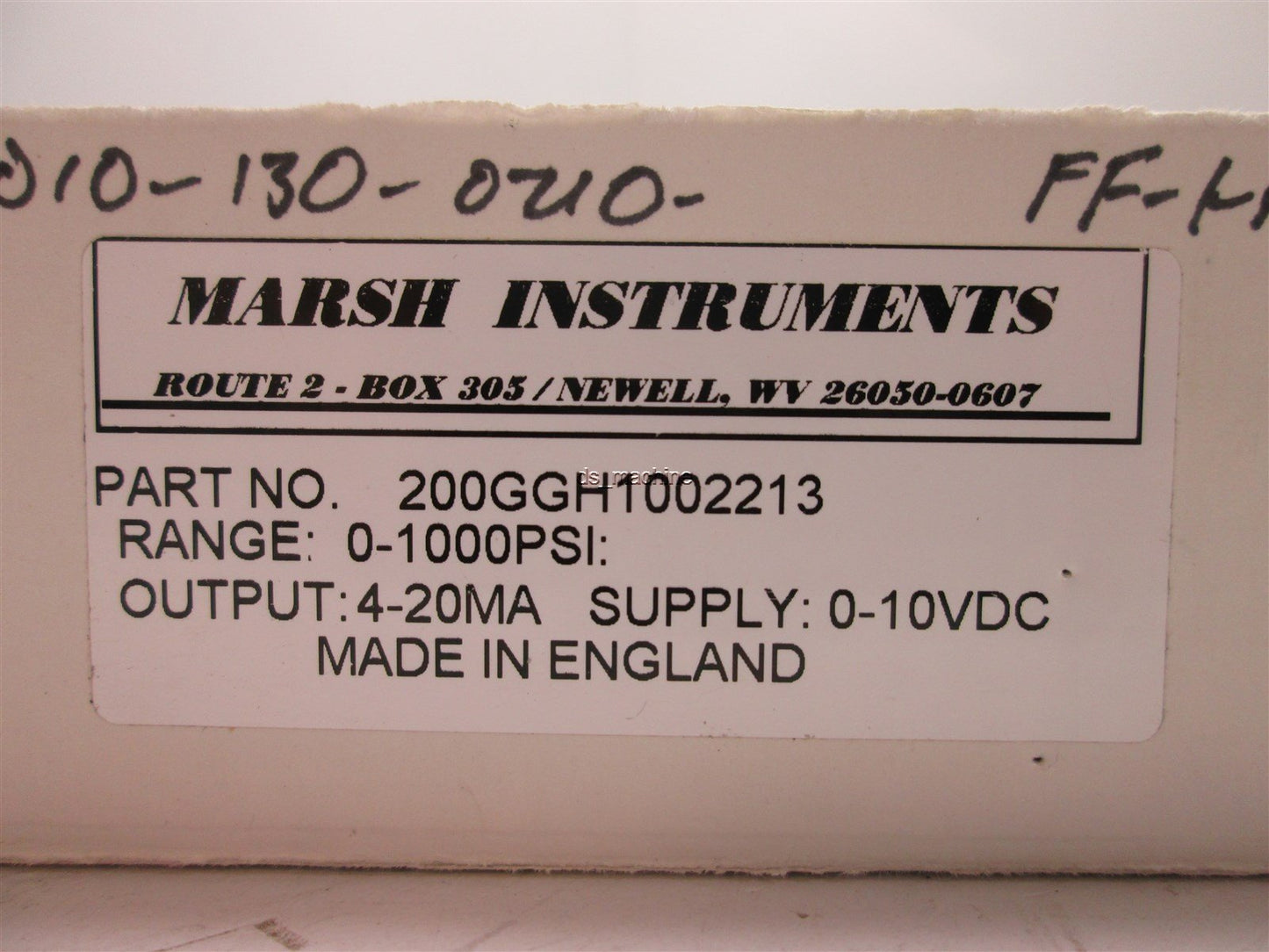 New Marsh Instruments 200GGH1002213 Range 0-1000PSI output 4-20mA Supply 0-10VDC