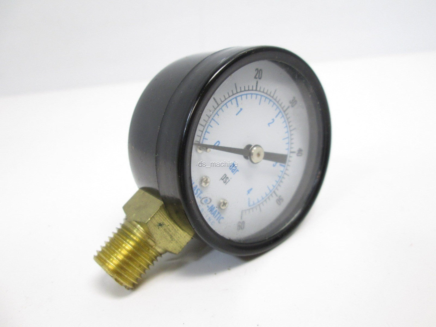 Used Plast-o-matic Pressure Gauge, 0-60PSI, 1/4"NPT, 52mm Diameter Dial
