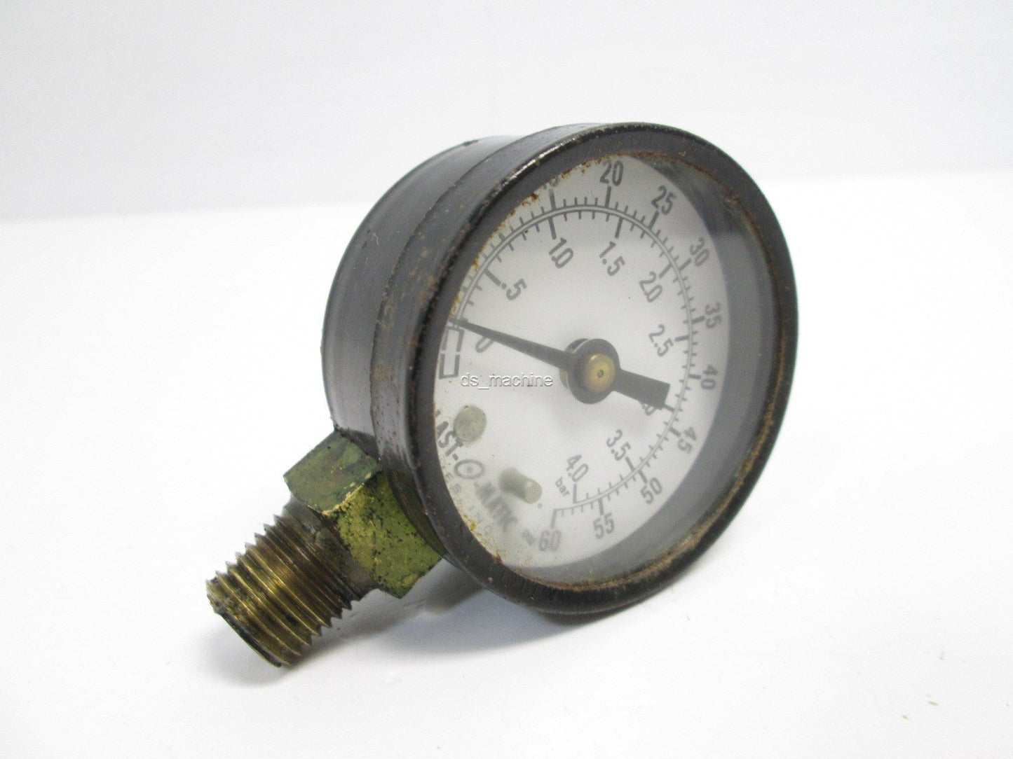 Used Plast-o-matic Pressure Gauge, 0-60PSI, 1/4"NPT, 2.12" Dia. Dial