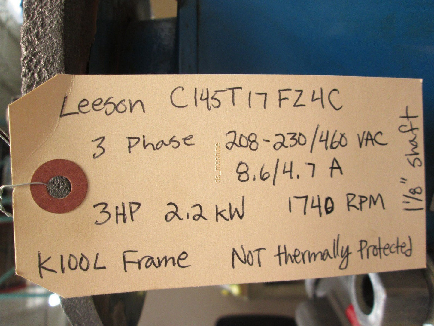 Used Leeson C145T17FZ4C Electric Motor 208-230/460VAC 8.6/4.7A 2.2kW 3HP K100L Frame