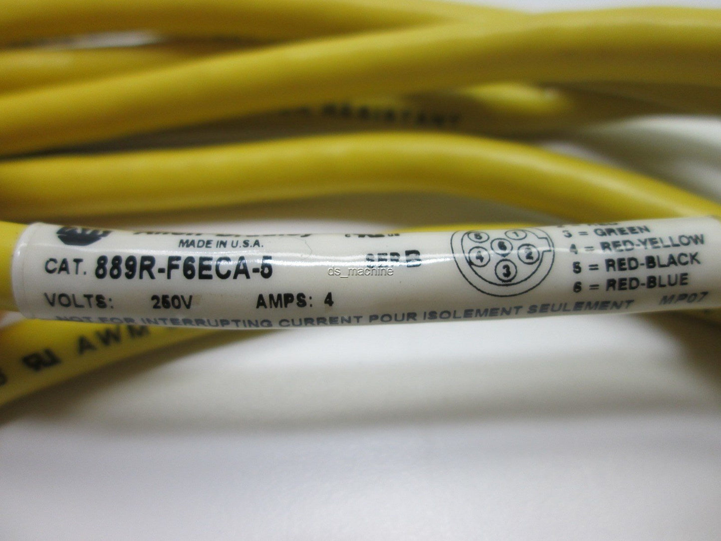 Used Allen-Bradley 889R-F6ECA-5 AC Mirco Style Cordset, 8', 22AWG, 6-Pin