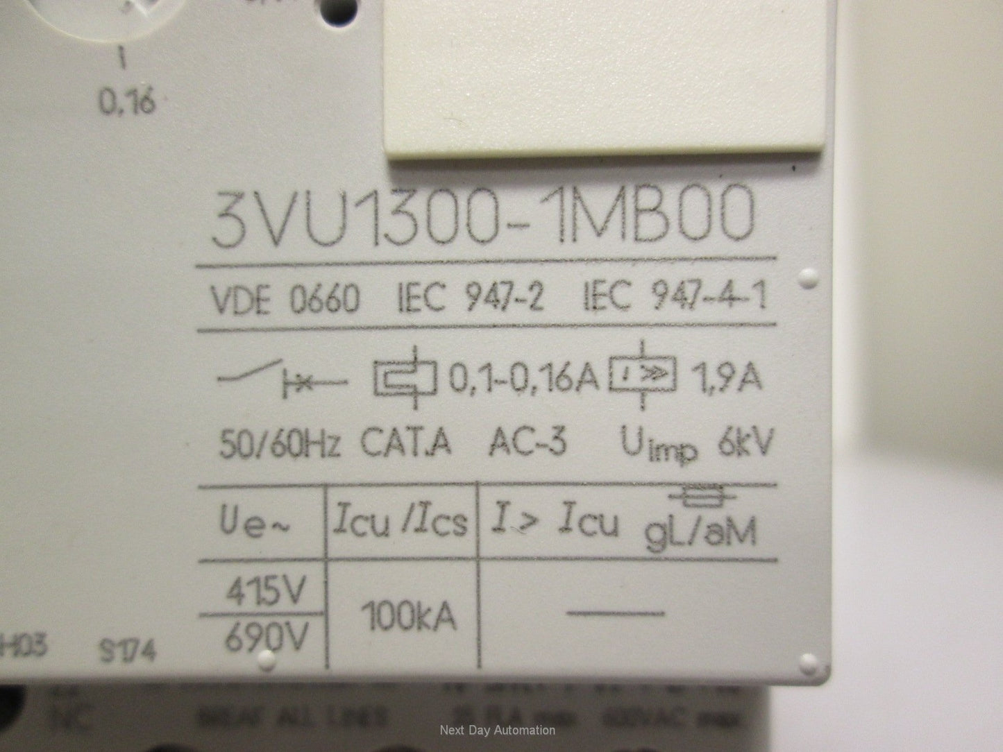 Used Lot of 3 Siemens 3VU1300-1MB00 Manual Motor Starter 0.1-0.16A FLA 600V 3-Pole