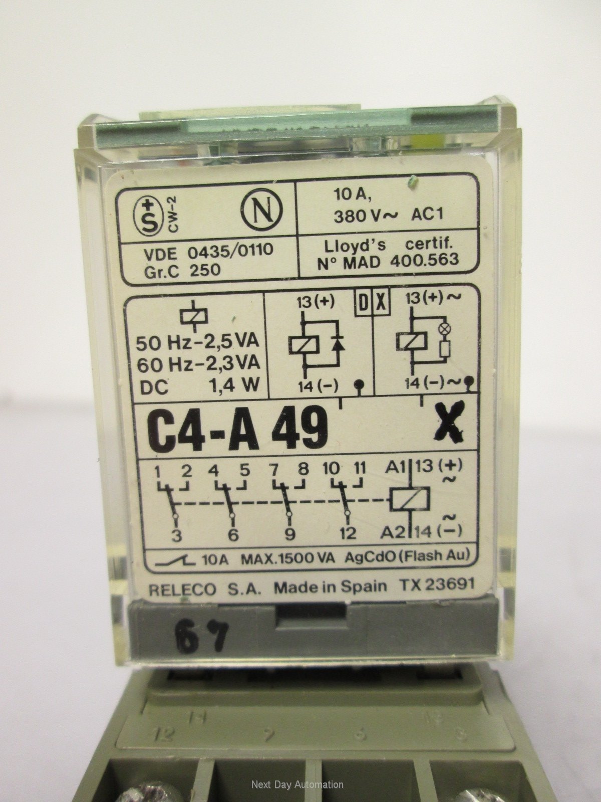 Used Lot of 3 Releco C4-A49 Control Relay 4PDT 24VDC Coil 380VAC 10A 1500VA Contacts