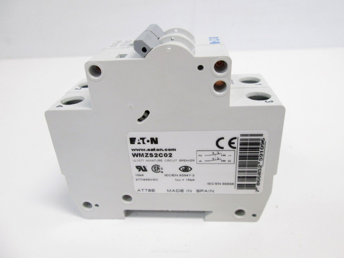 Used Eaton WMZS2C02 Thermal Magnetic Circuit Breaker, C-Curve, 2-Pole, 2A, 277/480VAC