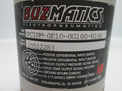Used Buzmatics SPCIRM-0E10-0G100-S108 Pressure Sensor, 15-24VDC