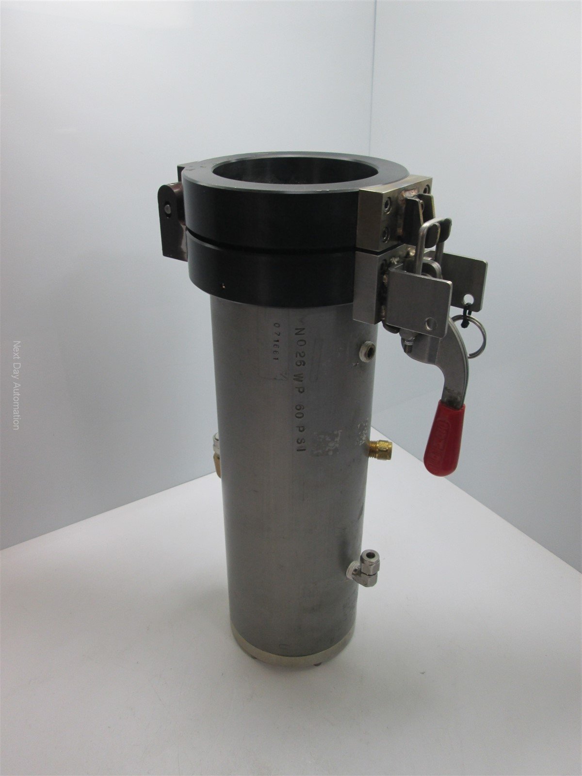 Used Aluminum Tank/Reservoir, 3.5" ID x 13.25" Deep, 2 Liter Volume, 4 Holes: 1/4NPT