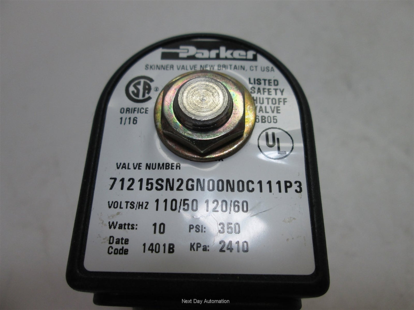 Used Parker 71215SN2GN00N0C111P3 Solenoid Valve, Two-way, N/C, 1/4" NPT Ports, 316 SS