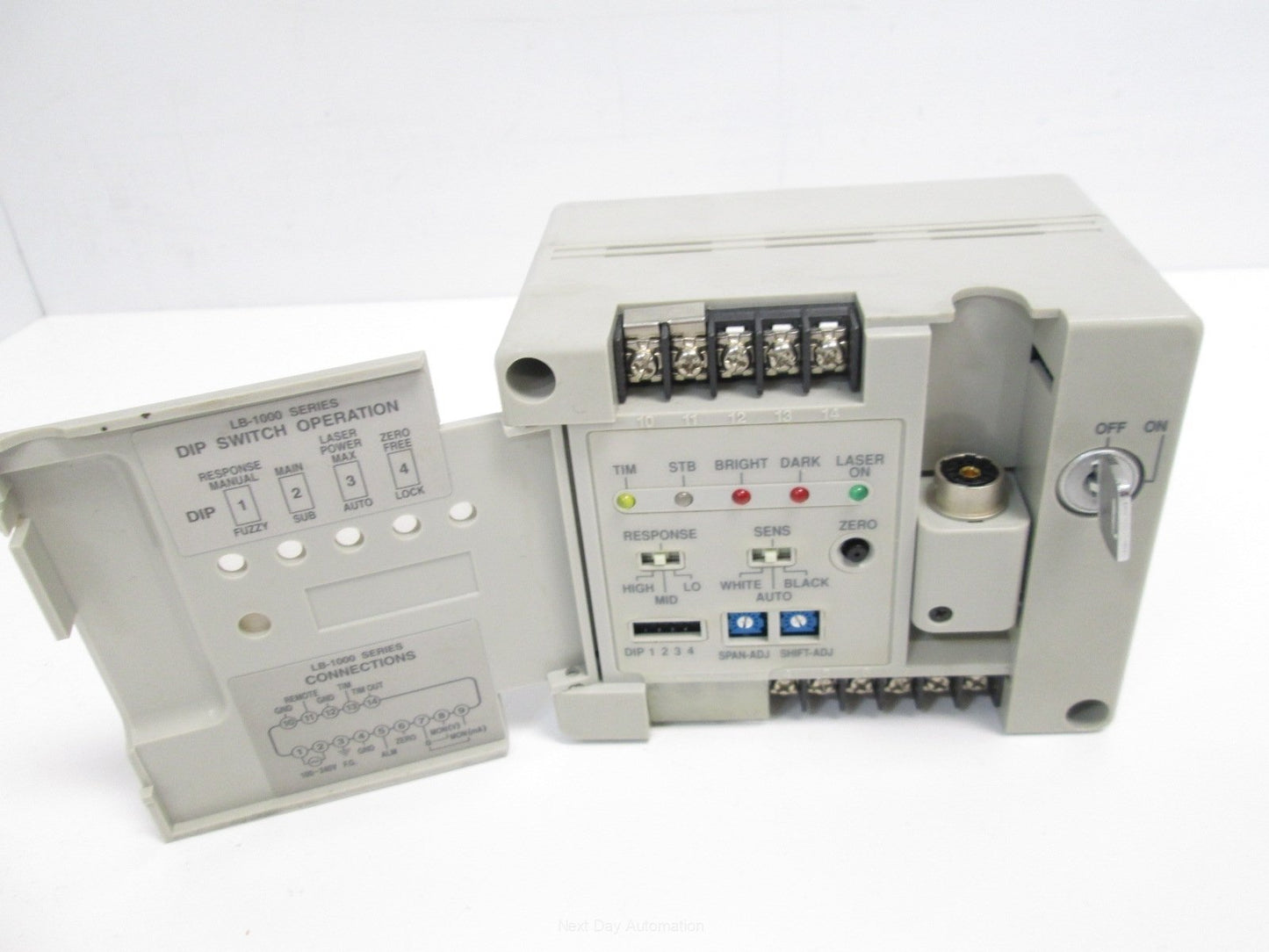 Used Keyence LB-1101 Laser Displacement Sensor Controller, +/-5V, +/-15mm, 670nm, NPN