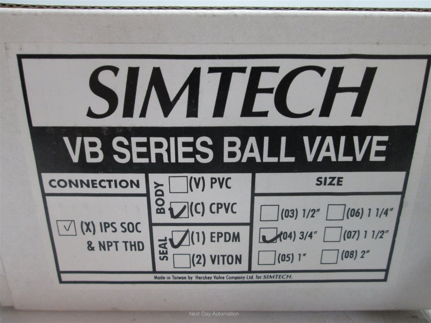 New Simtech VBXC104 True Union Ball Valve, 3/4", CPVC/EPDM