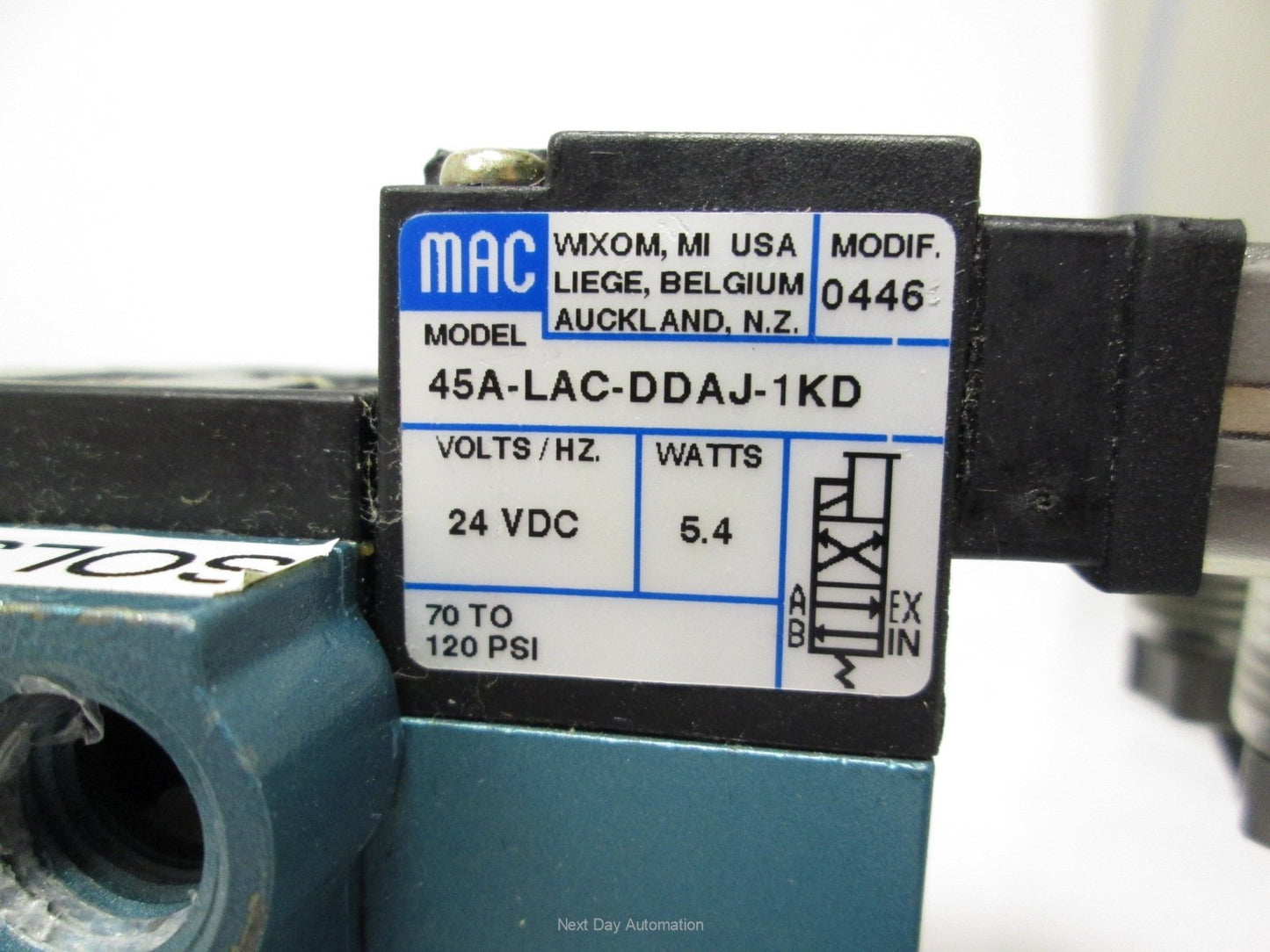 Used Bank of 2 MAC 45A-LAC-DDAJ-1KD 2-Position 4-Way Solenoid Valves *No Fittings*