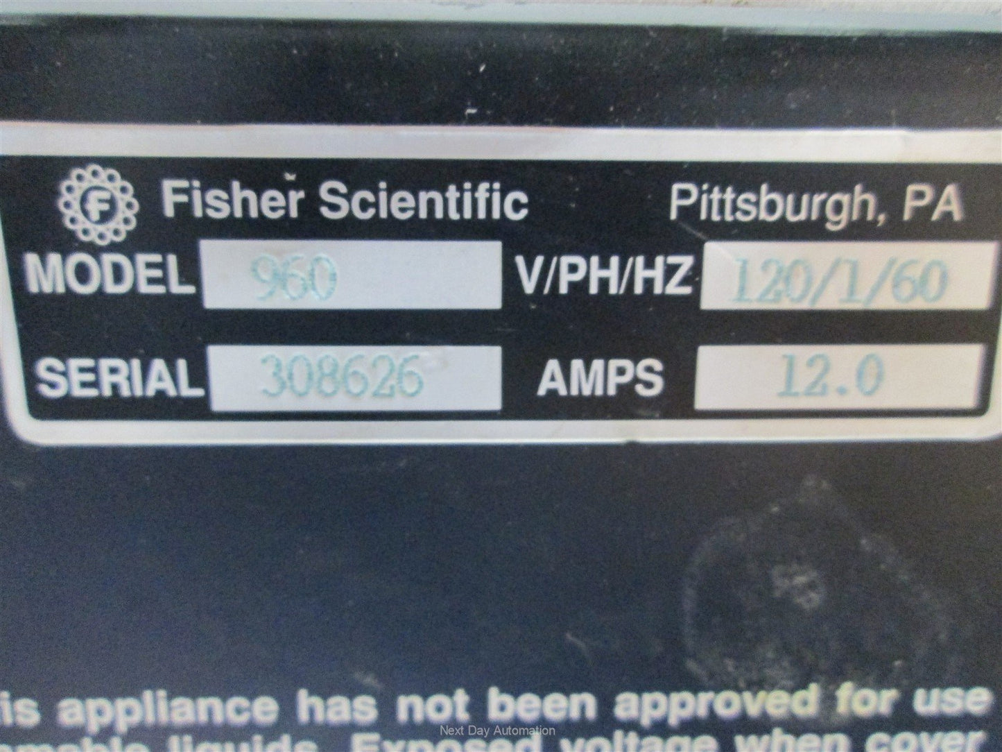 Used Fisher Scientific Model 960 Isotemp Circulator, Power: 120VAC 60Hz 12A