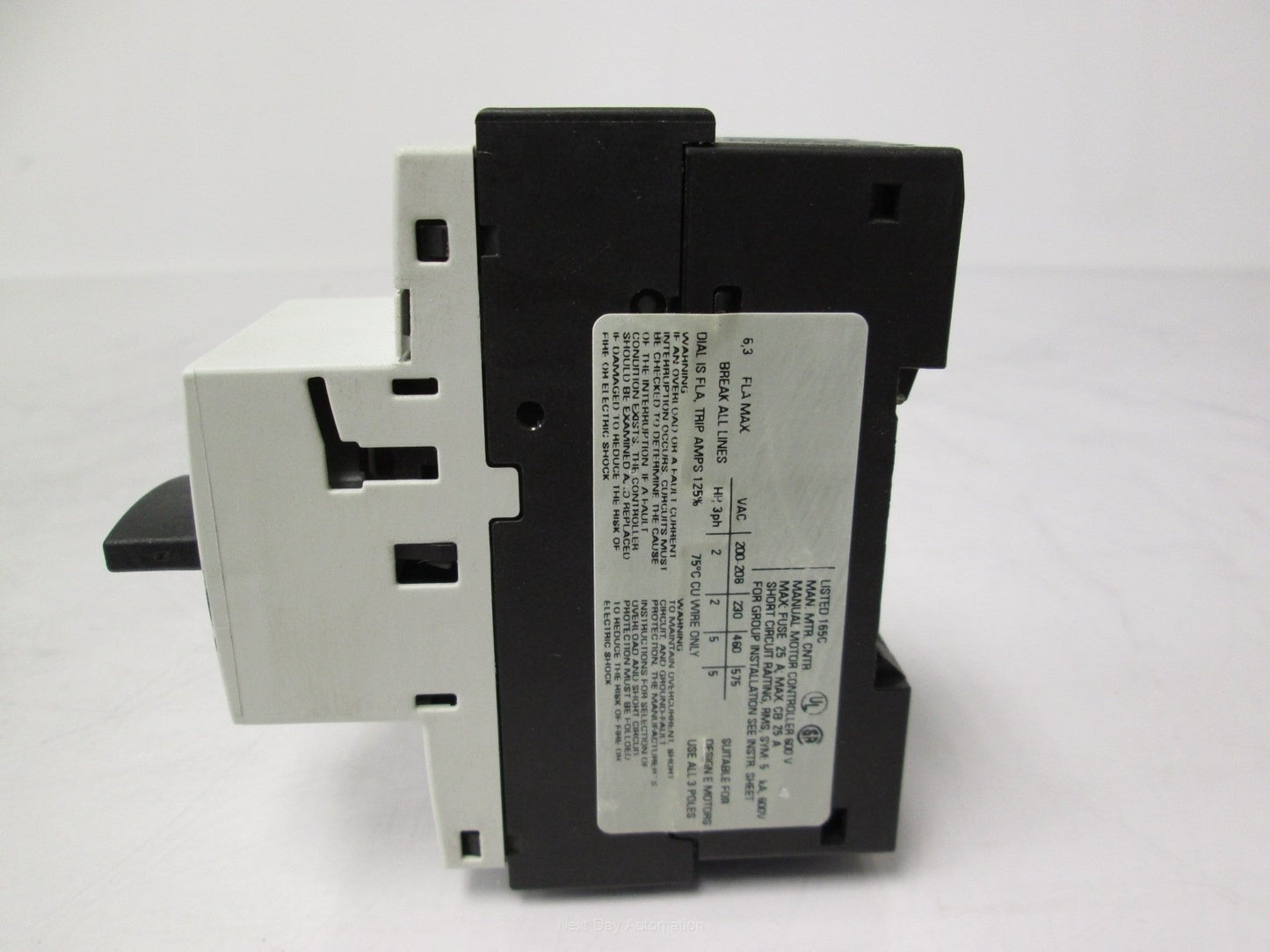 Used Siemens 3RV1421-1GA10 Manual Motor Starter 690VAC 4.5-6.3A 3 Pole DIN Mount