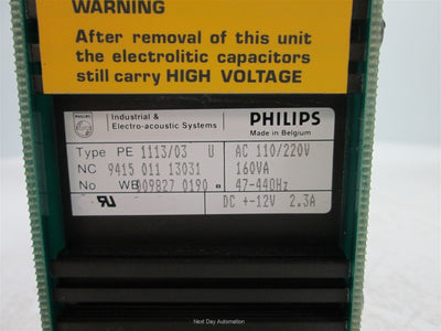 Used Philips PE1113/03 Machine Control Module, 110/220VAC 160VA/ñ12VDC 2.3A