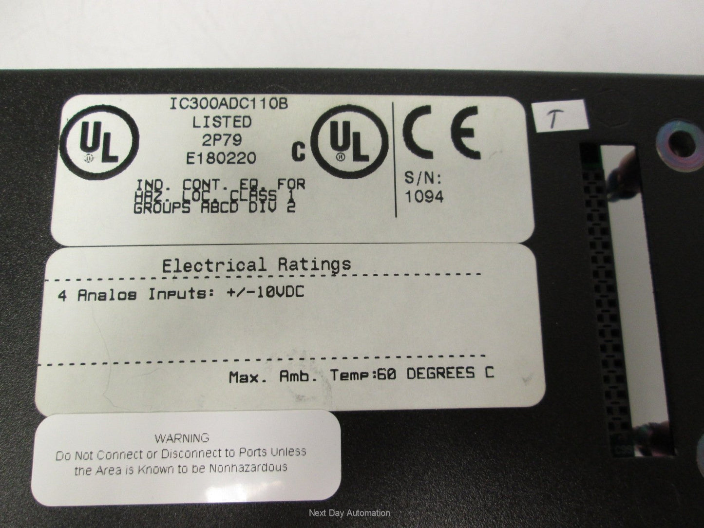 Used GE IC300ADC110B Analog Input Smart Stack Module 4 Channel 12-Bit Resolution