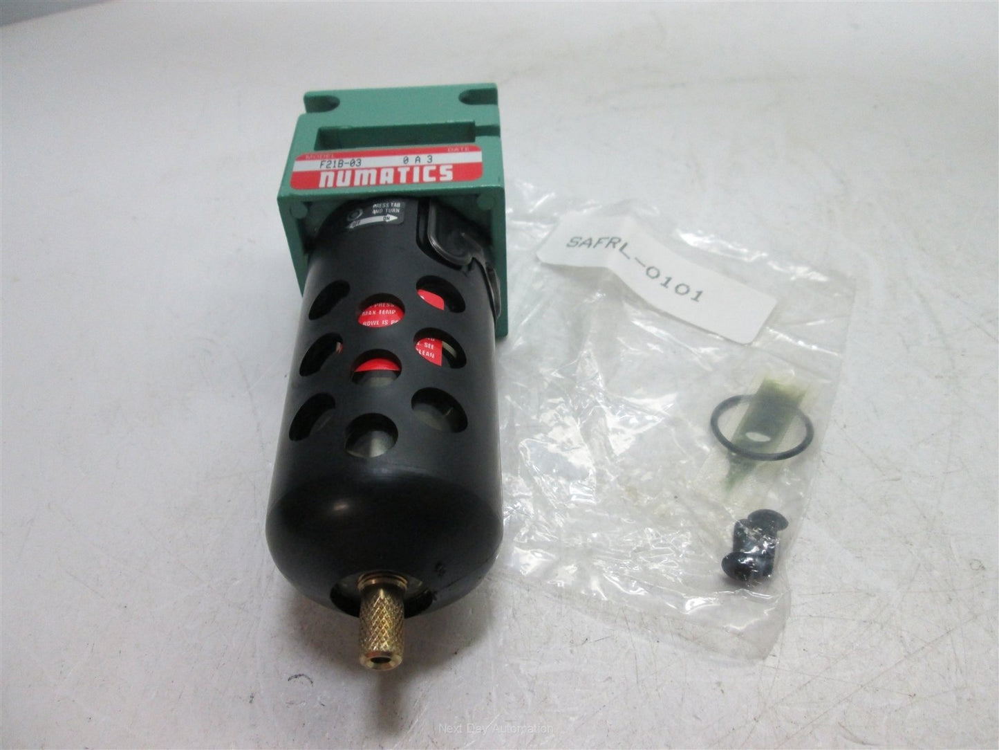 Used Numatics F21B-03 Pneumatic Filter, Ports: 3/8" NPT, Pressure Rating: 150psi Max