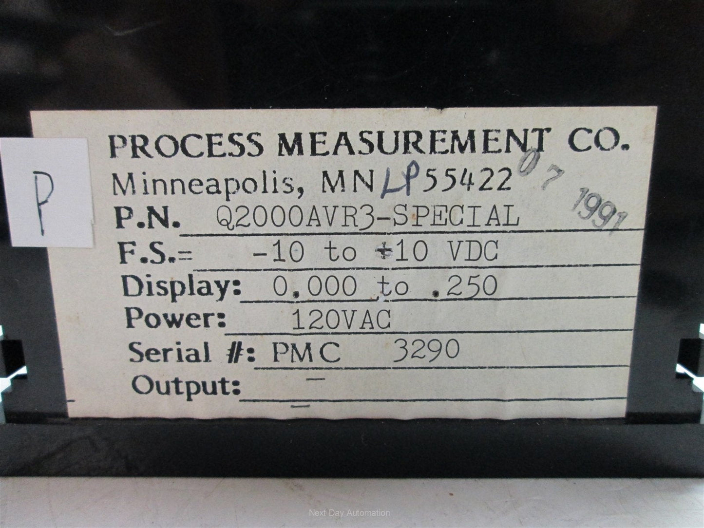 Used PMC Q2000AVR3 Digital Meter, Power: 120VAC, Display: 0.0 to 0.25