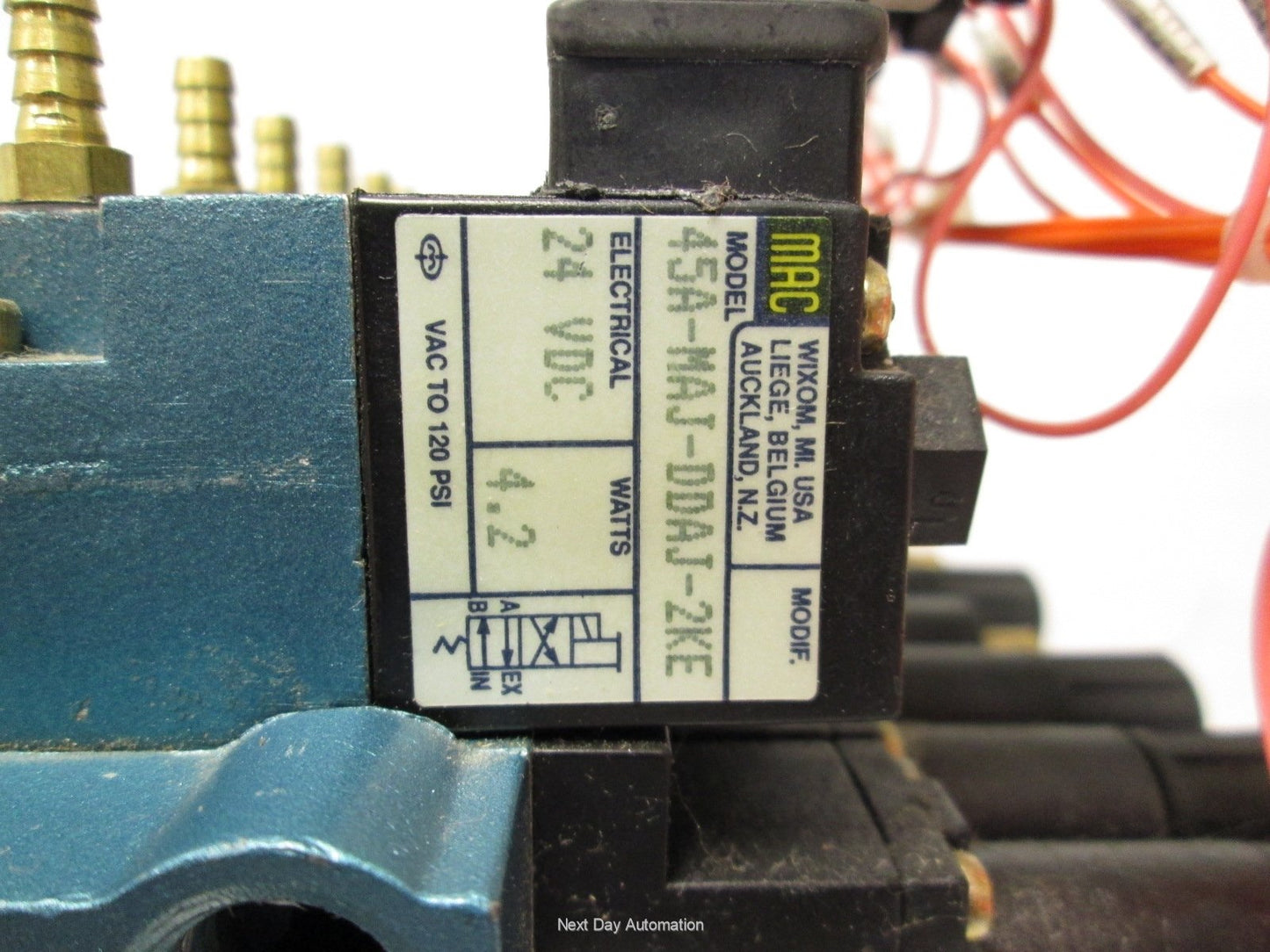 Used Bank of 7 MAC 45A-MAJ-DDAJ-2KE, 45A-AG-DDAJ-1KE Solenoid Valves *Missing Knobs*