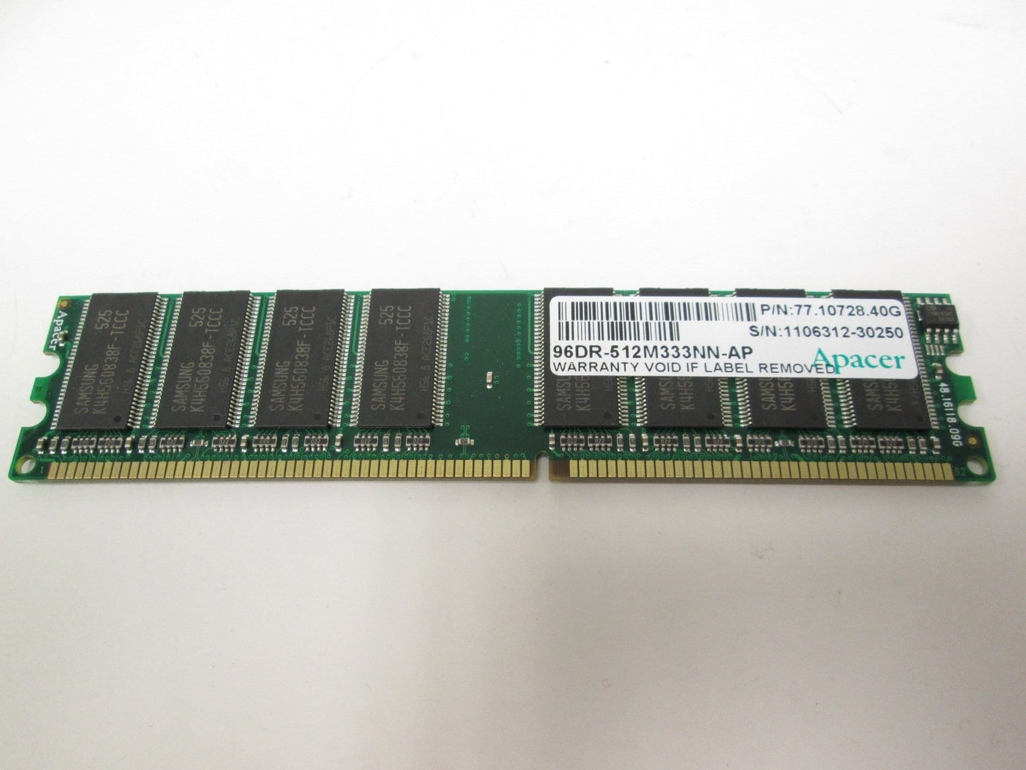 Used Apacer 77.10728.40G Memory Module DDR 512MB SDRAM NON-ECC Unbuffered CL2.5