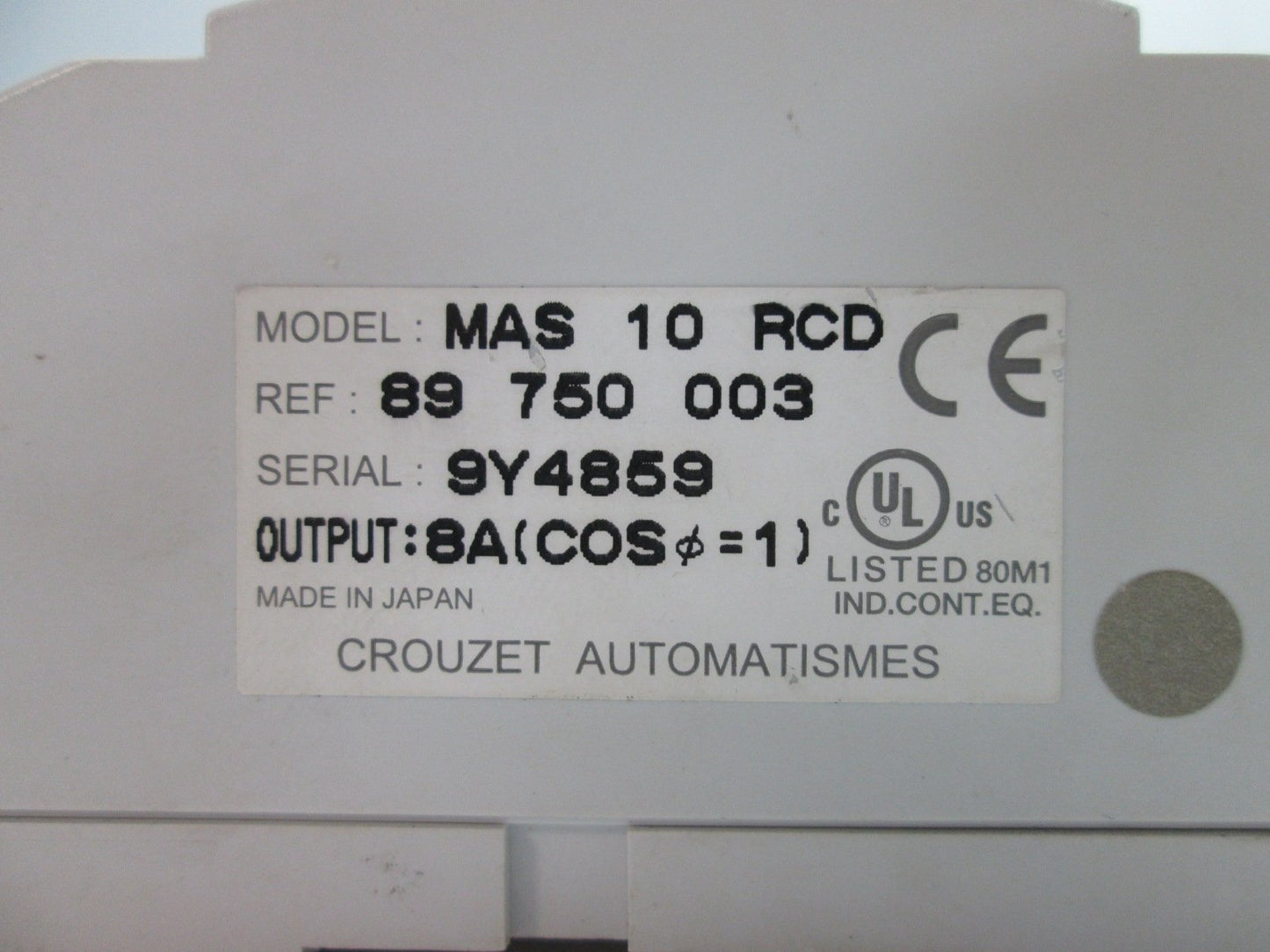 Used Crouzet MAS 10 RCD Control Module, Supply: 24VDC, 6x DC Inputs 24VDC
