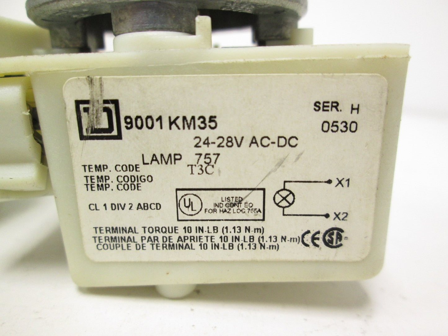 Used Lot of 2 Square D 9001-KM35 Pilot Lights 24VAC/DC 80mA White