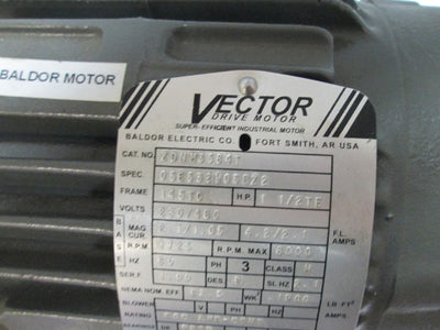 Used Baldor ZDNM3584T Electric Vector Motor, 7/8" Shaft, With HS25 Optical Encoder