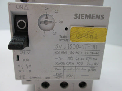 Used Siemens 3VU1300-1TF00 Manual Motor Starter, 3-Pole, Current Range: 0.6-1A