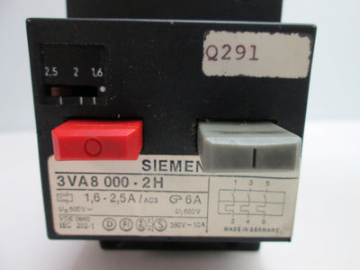 Used Siemens 3VA8000-2H Manual Motor Starter, 3-Pole, Current Range: 1.6-2.5A