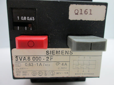 Used Siemens 3VA8000-2F Manual Motor Starter, 3-Pole, Current Range: 0.63-1A
