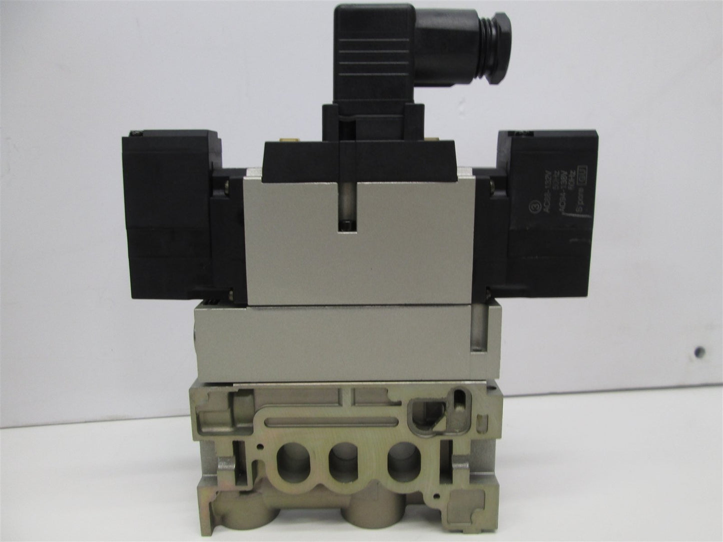 Used SMC NVFS3210-3DZ 5 Port Solenoid Valve Assembly w/ Speed Control, Manifold Block