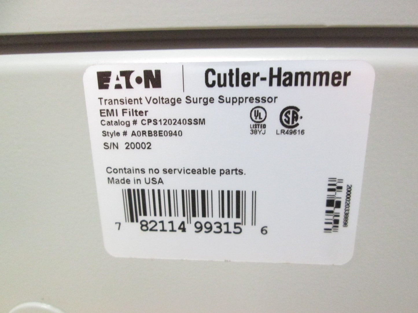 New Eaton Cutler Hammer CPS120240SSM Retro Surge Protector 120kA 120/240VAC 1PH