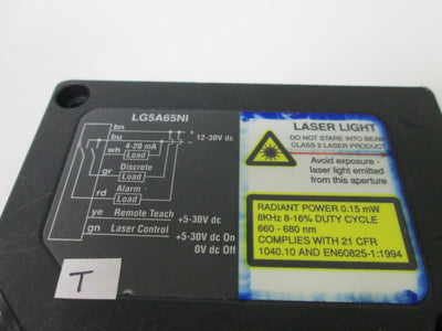 Used Banner LG5A65NI L-Gage Laser Displacement Gauging Sensor, 12-30VDC, Output: NPN