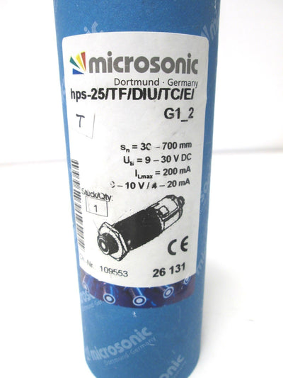 New Other Microsonic hps+25/TF/DIU/TC/E/G1_2 Ultrasonic Sensor, Range: 30-700mm, 9-30VDC