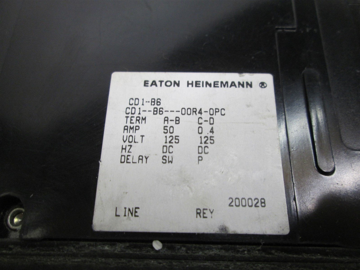 Used Eaton Heinemann CD1-B6-B004R-0PC Single Pole Circuit Breaker, 125VDC 50 A