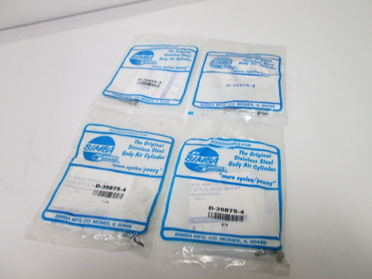 New Lot of 4 New Bimba D-35875-4 Cylinder Switch Mounting Hardware, Band Bore: 9/16"