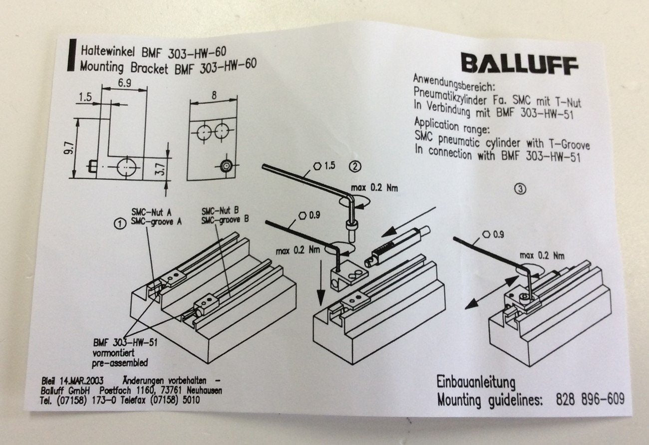 New Lot of 2 Balluff BMF 303-HW-60 Magnetic Field Sensor Aluminum Mounting Clamp