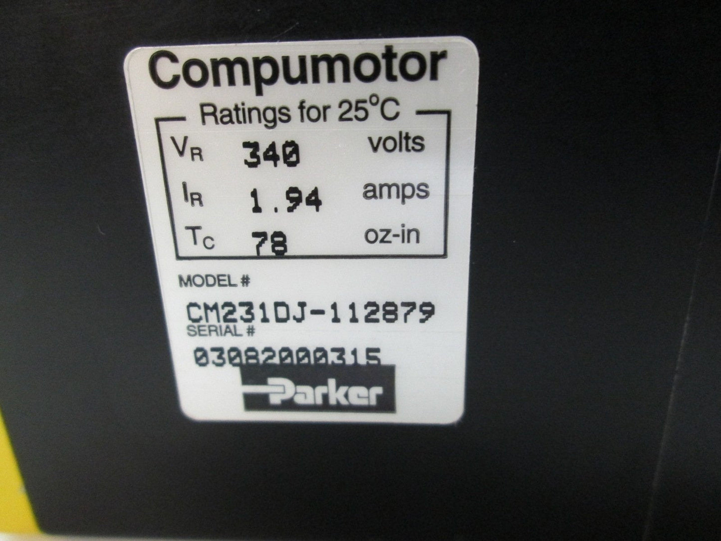 Used Parker Compumotor CM231DJ-112879 Brushless Servo Motor 340 Volt 1.94 A 78 oz-in