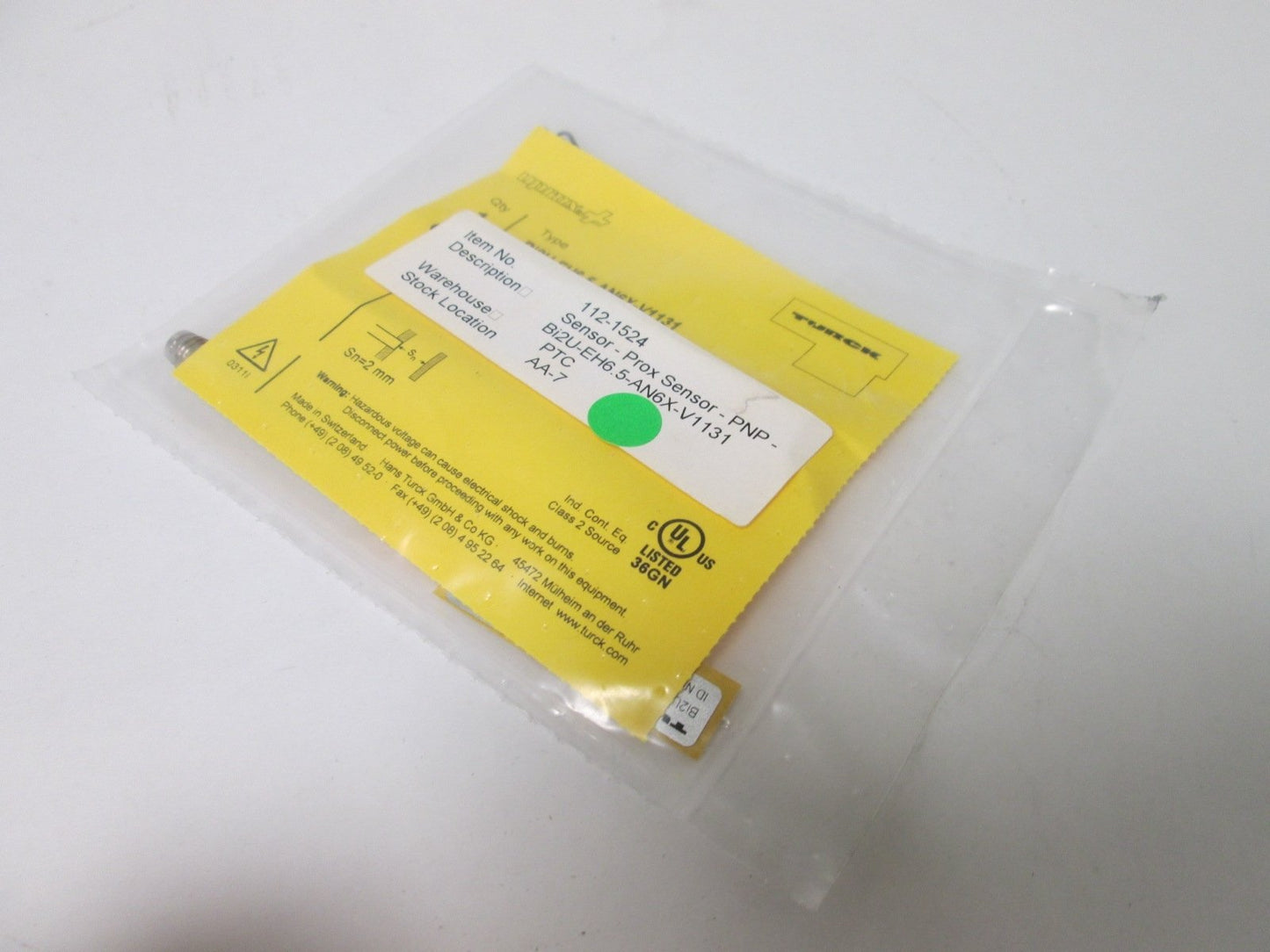 New Turck Bi2U-EH6,5-AN6X-V1131 Proximity Sensor, Sensing Distance: 2mm