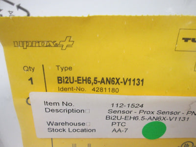 New Turck Bi2U-EH6,5-AN6X-V1131 Proximity Sensor, Sensing Distance: 2mm