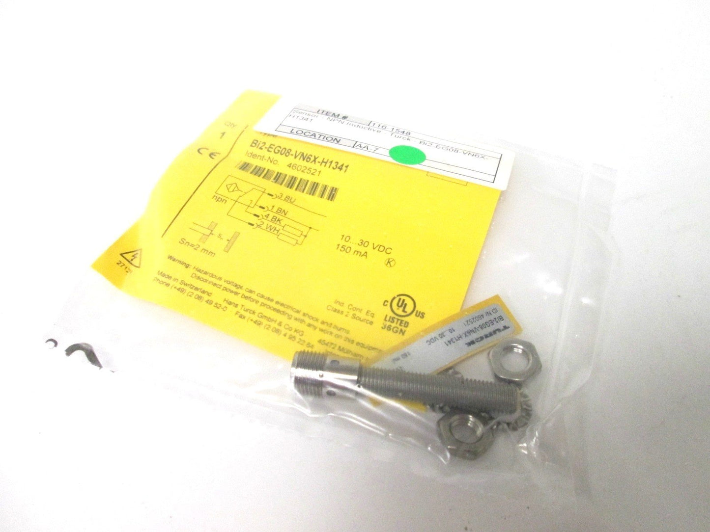 New Turck Bi2-EG08-VN6X-H1341 Proximity Sensor, Power: 10-30VDC 150mA