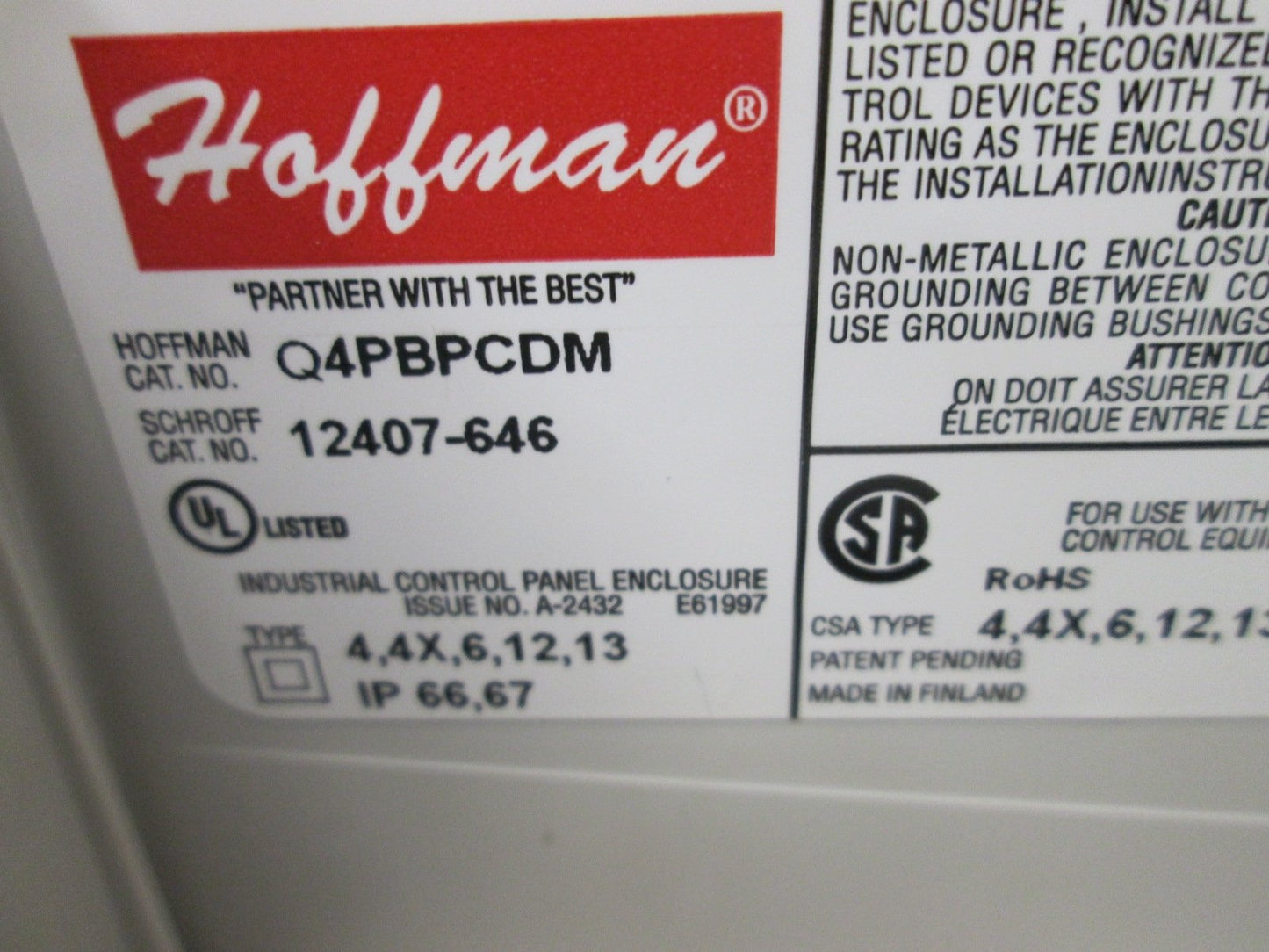 Used Hoffman Q4PBPCDM Pushbutton Enclosure, 200mm x 120mm x 87mm, *5 Holes*