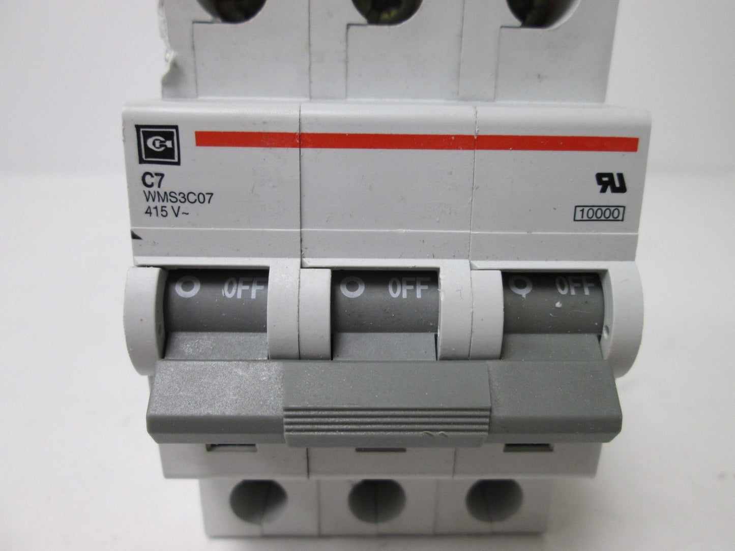 Used Cutler Hammer WMS3C07 Circuit Breaker, 3-Pole, Rating: 415VAC 7A, DIN Rail Mount